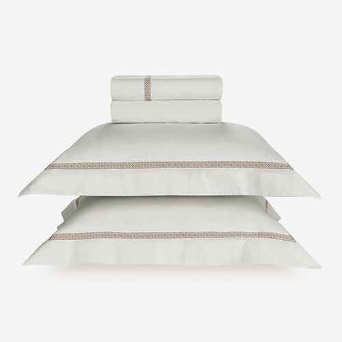 Jogo de Cama King Trussardi 300 Fios Percal 100% Algodão Ariani Branco/Legno