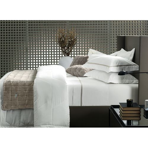 Jogo de Cama King Trussardi 300 Fios Percal 100% Algodão Ariani Branco/Legno