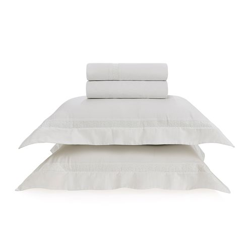 Jogo de Cama Casal Trussardi 300 Fios Cetim 100% Algodão Egípcio Visconti Branco/Branco