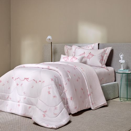 Colcha com Porta Travesseiros Casal Infantil 100% Algodão Ballerina
