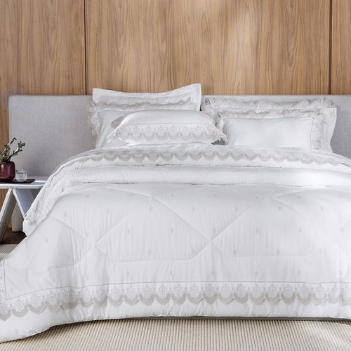 Jogo de Cama King 300 Fios Ricami Branco/Rose